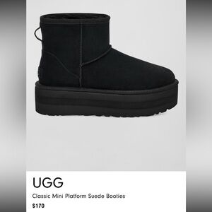 Ugg Classic Mini PlatformSuede Booties, 
Woman size 7 USA.
Excellent condition.